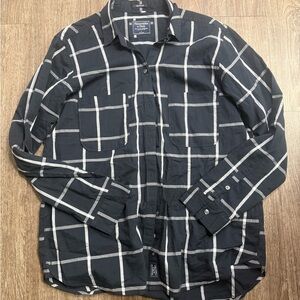 Abercrombie & Fitch Boyfriend Shirt Women L Black White Grid Plaid Button Up Top